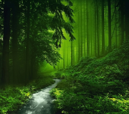 Forest - stream, 4K, forest, green