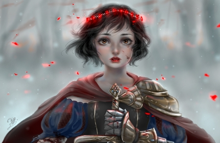 Snow White's War - fantasy, red, war, snow white, girl, sword, kalisami