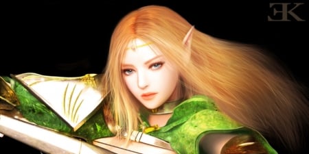 Elf - elf, fantasy, kim, eron kim, green, girl, eron