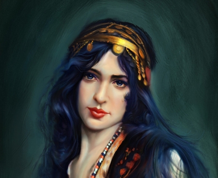 Bohemian girl - okan bulbul, fantasy, gipsy, girl, portrait, face, jewel, luminos