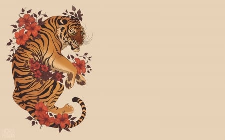 tiger - fantasy, animal, norapotwora, tigru, flower, tiger, pink, luminos