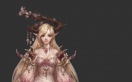 Forest goddess - blonde, shasha, forest, pink, horns, frumusete, fantasy, goddess, luminos