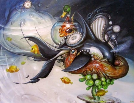 :) - whale, vara, summer, greg simkins, fantasy, art, abstract, luminos, fish