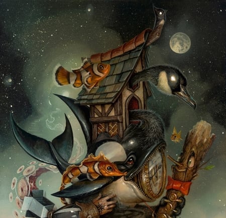 :) - moon, duck, art, luminos, luna, greg simkins, fantasy, bird