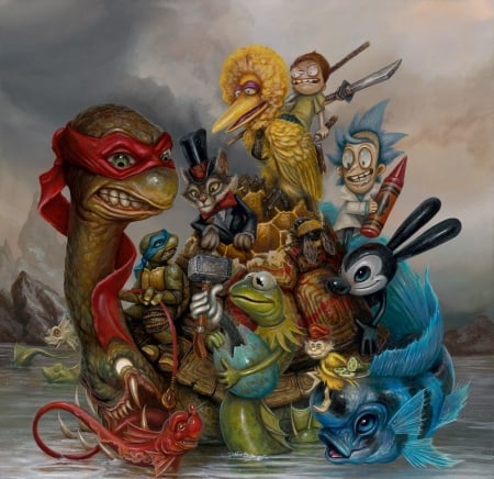 :) - turtle, bird, bunny, fantasy, animal, greg simkins, art, luminos, frog