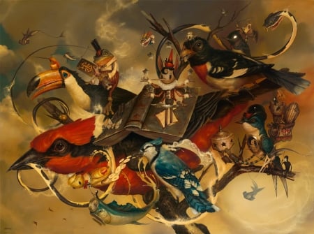 Where am I? - pasari, art, luminos, red, greg simkins, fantasy, bird