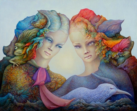 :) - fantasy, michel ogier, luminos, girl, couple, art