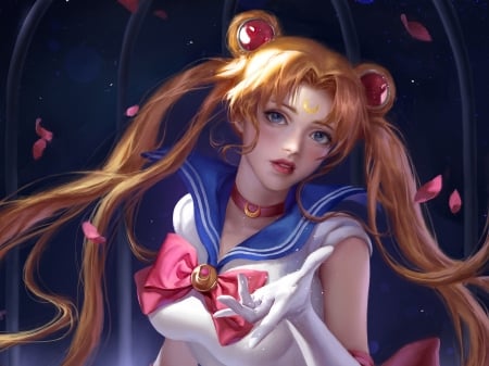 Sailor Moon - anime, y xun, blue, yxun, girl, sailor moon, frumusete, manga, fantasy, white, red, serenity, luminos, luna