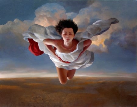 La bienvenida - pictura, fantasy, white, red, painting, girl, art, ricardo fernandez ortega