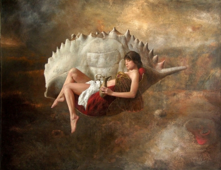 :) - painting, ricardo fernandez ortega, art, pictura, shell, fantasy