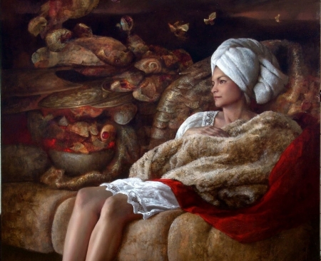 :) - pictura, sofa, painting, girl, art, ricardo fernandez ortega