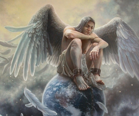 Angel - painting, tomasz alen kopera, art, angel, man, wings, pictura, earth