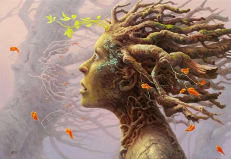 :) - pictura, nature, tomasz alen kopera, painting, girl, leaf, art, tree