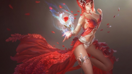 Red Rose Fantasy - woman, arts, red, fantasy, rose