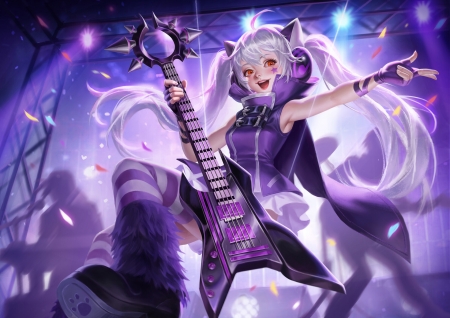 Fantasy girl - guitar, fantasy, instrument, purple, girl, yutou, pink