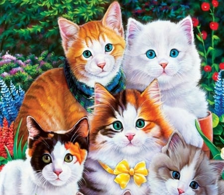 Kittens - pictura, kitten, painting, pisici, jenny newland, art, cat