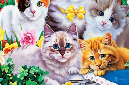 Kittens - pictura, kitten, painting, pisici, jenny newland, art, cat