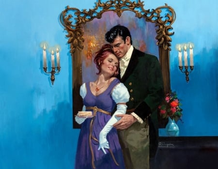 Lovers - blue, girl, romance, man, robert maguire, pictura, painting, couple, art