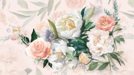 Painting Summer - flowers, roses, Firefox theme, summer, painting, spring, floral, cabbage roses