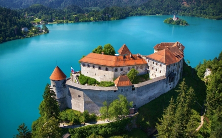 Castle in Slovenia - lake, castle, slovenia, bled