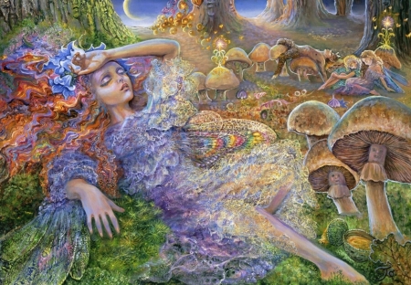 After the fairy ball - mushroom, art, girl, josephine wall, ball, fairy, fantasy