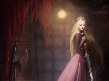 Aurora - moon, melaniedelon, girl, sword, pink, fantasy, aurora, melanie delon, art, sleeping beauty, luna