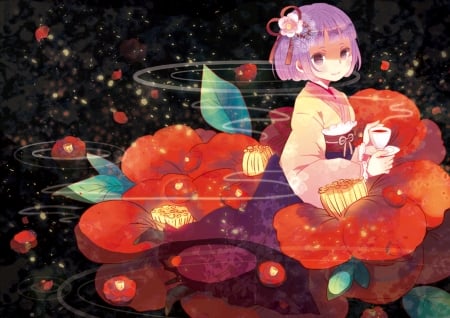 :) - manga, domotolain, anime, girl, orange, flower