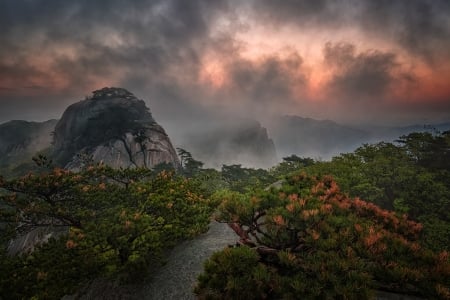 Storm - beauty, sky, tropics, sun, mountains, plants, rocks, pathway, nature, clouds