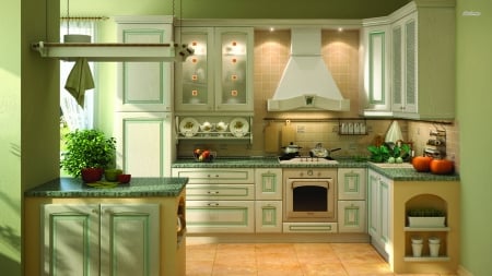 green kitchen - beauty, kitchen, photography, green, interior