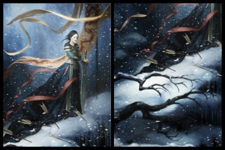 Mulan - melaniedelon, fantasy, mulan, winter, melanie delon, collage, girl, art