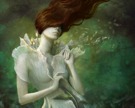 Loveless - redhead, art, marcela bolivar, girl, green, fantasy