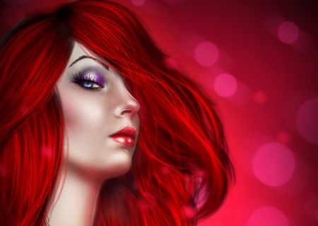 Redhead - face, fantasy, pink, girl, redhead