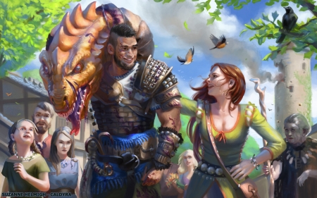 Beast slayer - fantasy, suzanne helmigh, dragon, girl, man