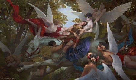 Angels - fantasy, wing, weifeng, wei feng, man, art, luminos