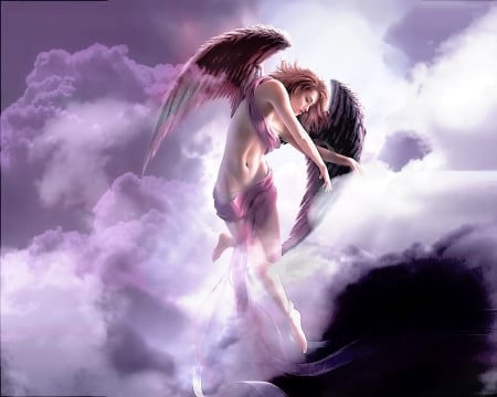 Angel - angel, luminos, pink, wings, fantasy