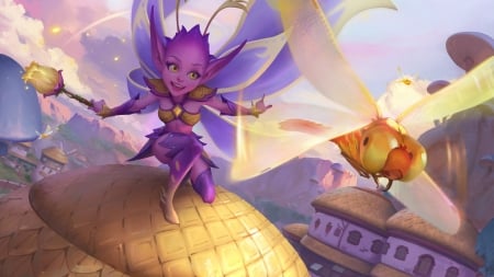 Willo - purple, girl, yellow, xiaoguang sun, insect, wings, fantasy