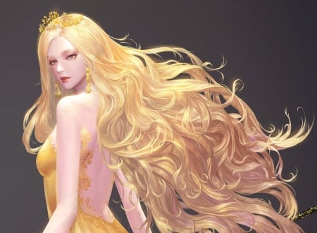 Princess - frumusete, fantasy, yellow, girl, blonde, muel kim