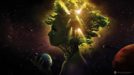 :) - fantasy, green, planet, girl, earth, gaia, desktopography, lawyer nail