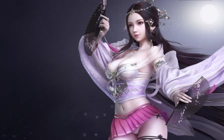 Fantasy girl - frumusete, hand fan, fantasy, cavan and danny, girl, asian, pink, luminos