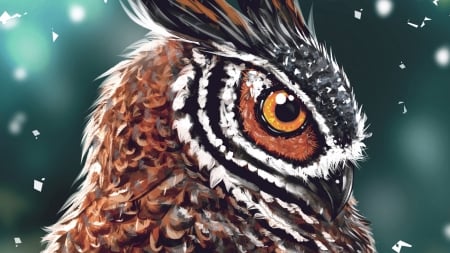 Owl - brown, fantasy, rodd lopes, eye, owl, bufnita, art