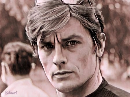 Alain Delon - actor, by cehenot, Alain Delon, portrait, face, cehenot, man, art