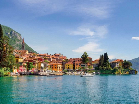 Lake Como - village, water, mountains, houses, italy