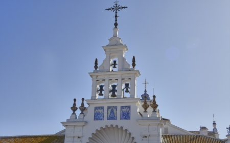 Bell Tower in Rocio, Spain - spain, cross, sky, church, bells, tower