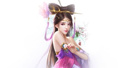 Princess - princess, girl, fanxiu, frumusete, fantasy, asian, white, purple, fan xiu, pink, hand, luminos, flower