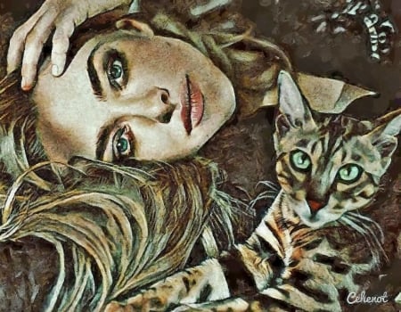 Amanda Seyfried - cehenot, actress, cat, girl, pisici, face, art, portrait, amanda seyfried, by cehenot