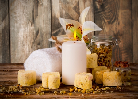 Relaxing Spa - wellness, candle, soap, towel, flowers