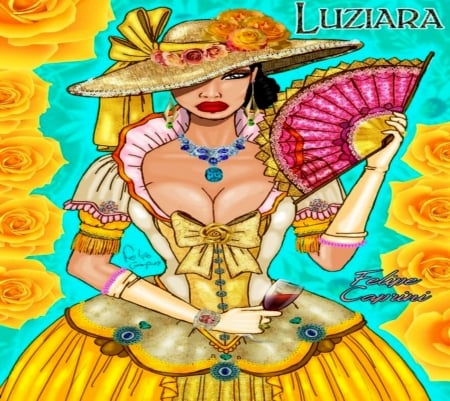 Traveling Carnival - hand fan, fataasy, hat, fantasy women, fantasy