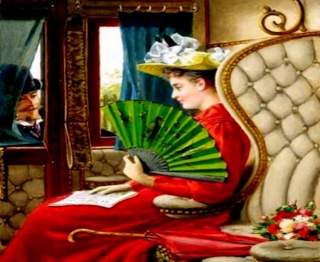 Lady With Hand Fan - Woman, Hand Fan, Hat, Travel