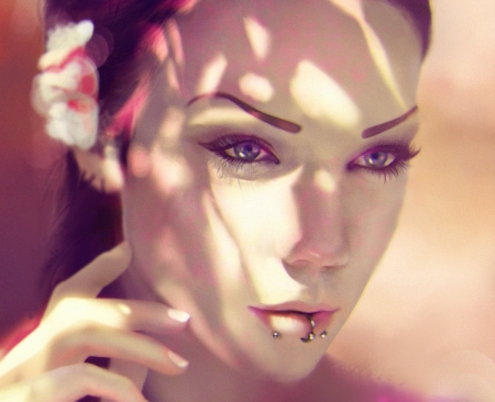 Girl - fantasy, jan hadzic, girl, face, art, pink, jewel