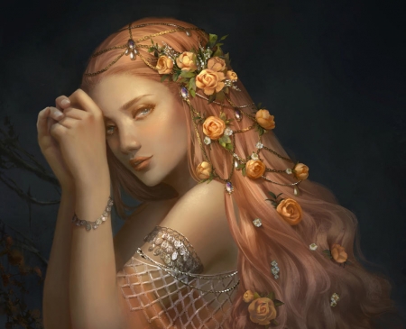 Deliah - fantasy, hoanglapsolan, girl, hoang lap solan, flower, art, luminos